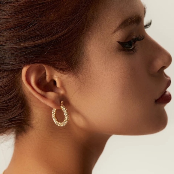 18K Gold Plated Cubic Zirconia Sparkling Hoop Earrings - Picture 6 of 8